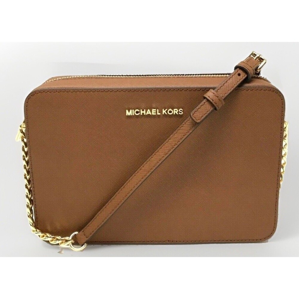 Michael Kors Jet Set Travel Saffiano Leather Crossbody Bag Purse Luggage Brown